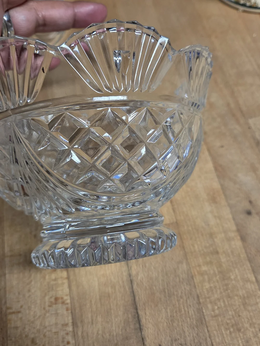 Vintage clear lead crystal footed candy dish with a lid